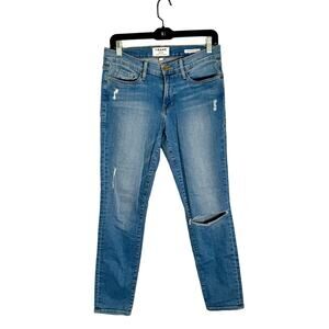 Frame Le Skinny de Jeanne Crop Jeans Womens 30 Everglade Blue Distressed Stretch